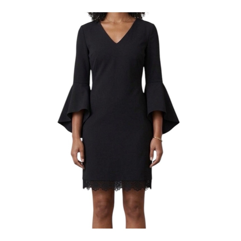 RALPH LAUREN Black Sheath Dress 4P Bell Sleeve Wedding Cocktail Formal Occasion
